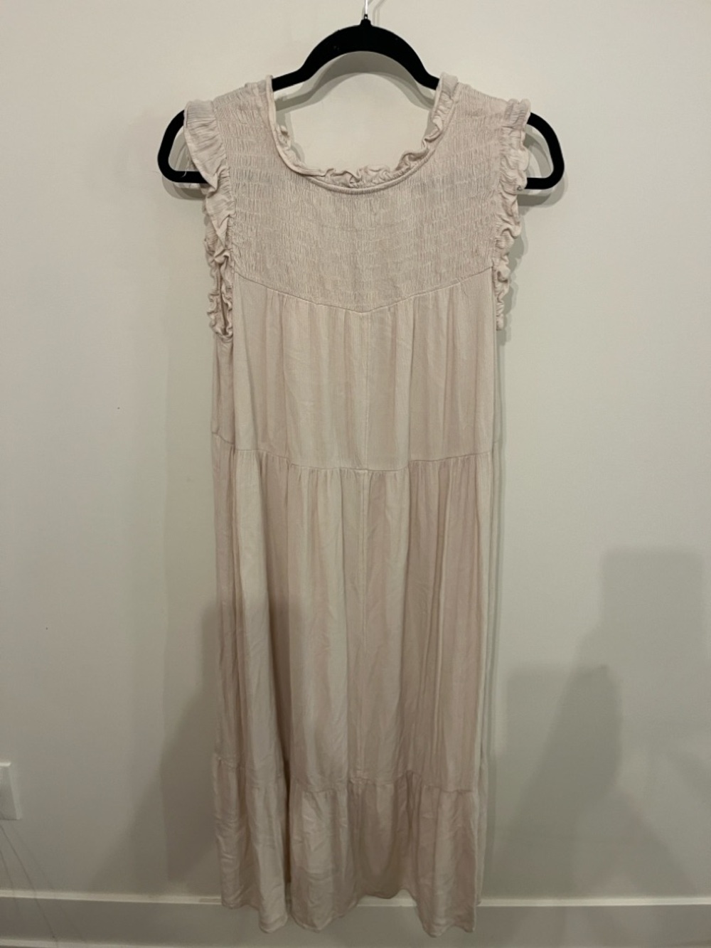 LOFT Cream Colored Tiered Ruffle-Trim Midi Dress - Picture 3 of 6